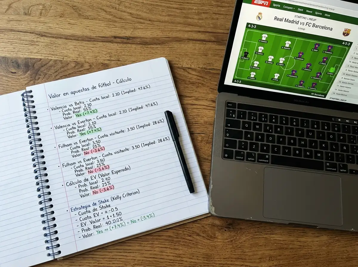 Fórmula y ejemplo de cálculo de value betting en apuestas de fútbol